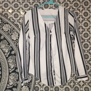 Black and white striped button down